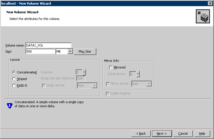 Specify volume attributes