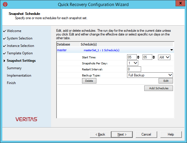 Snapshot schedule panel