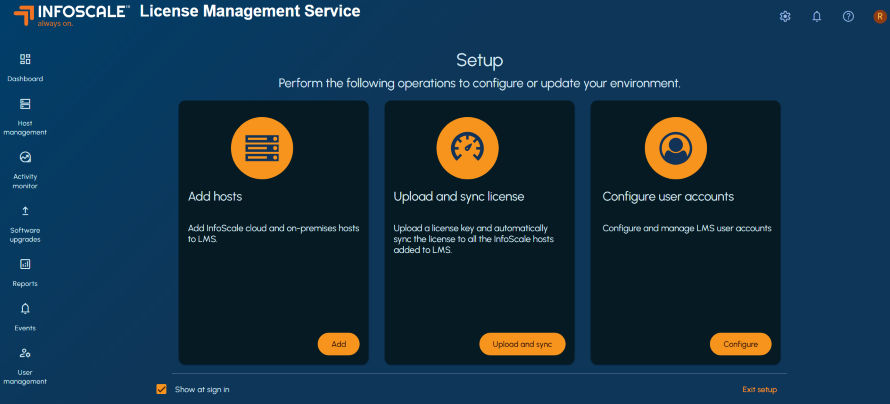 Setup panel